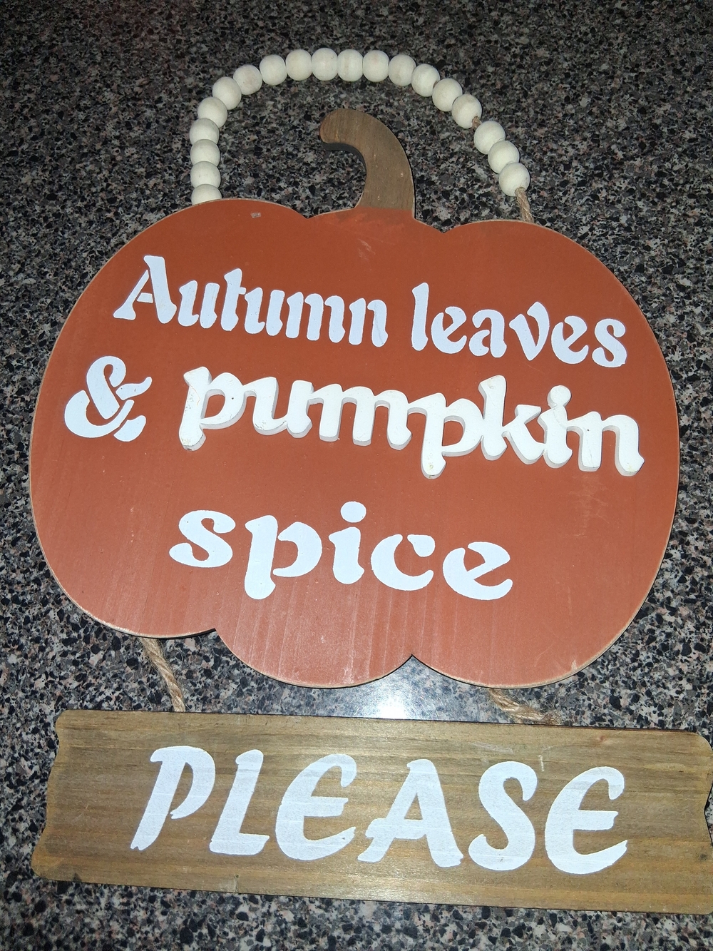 Autumn Leaves & Pumpkin Spice Hanging Sign - Orange and White